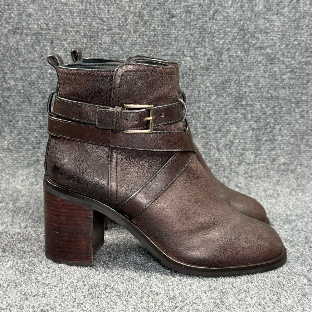 Tory Burch Hastings‎ Ankle Boots Women's Size 9 Brown Leather Cross Strap Heeled